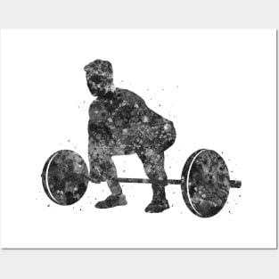 Weightlifter man black and white Posters and Art